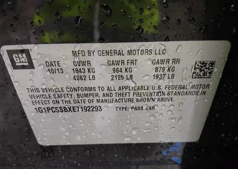 2014 Chevrolet Cruze 1Lt Auto from USA, damaged, VIN 1G1PC5SBXE7192293